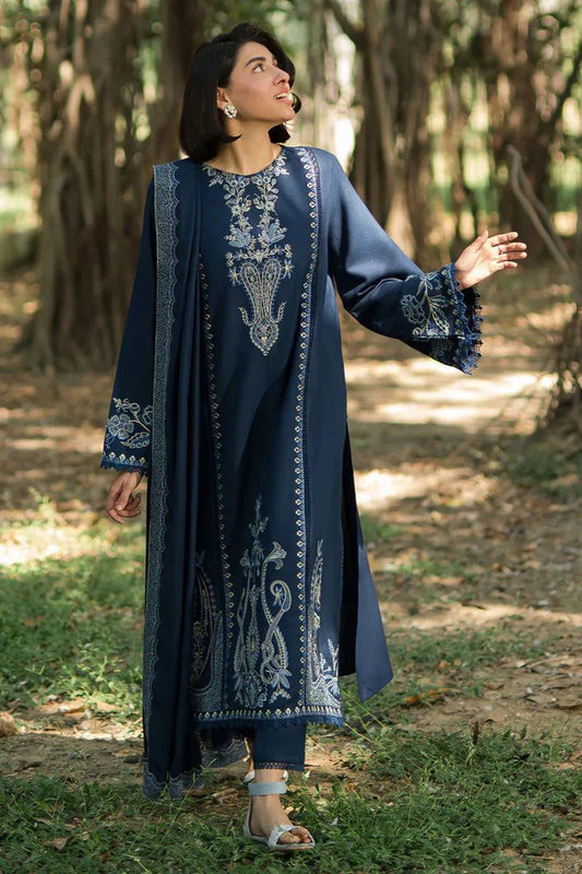 Zellbury Brand Premium Quality Dhanak embroidery Unstitch 3 Piece Dress With Embroidery Shawl