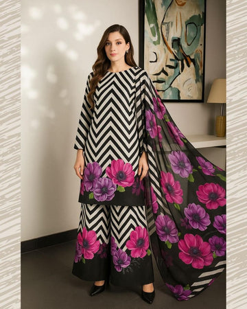 LULUSAR-SHEMOZ SILK 3 PIECE UNSTITCHED DRESS