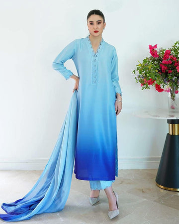 LULUSAR-SHEMOZ SILK 3 PIECE UNSTITCHED DRESS