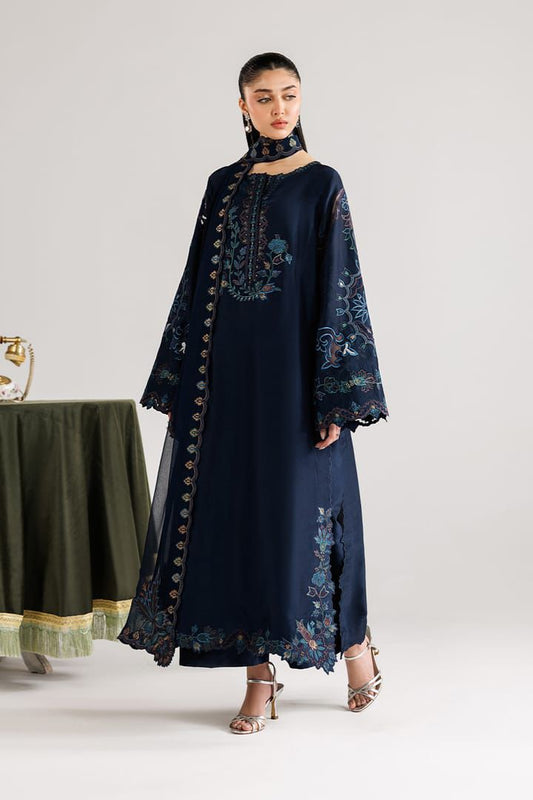 Iznik Brand Premium Quality Blue Colour Dhanak Embroidery 3 Piece Unstitched Dress