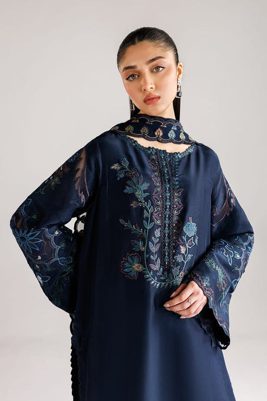 Iznik Brand Premium Quality Blue Colour Dhanak Embroidery 3 Piece Unstitched Dress