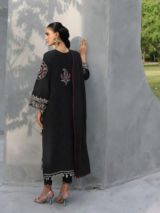 Edenrube Brand Black Colour Most Popular Dhanak Embroidery 3 Piece Unstitched Dress
