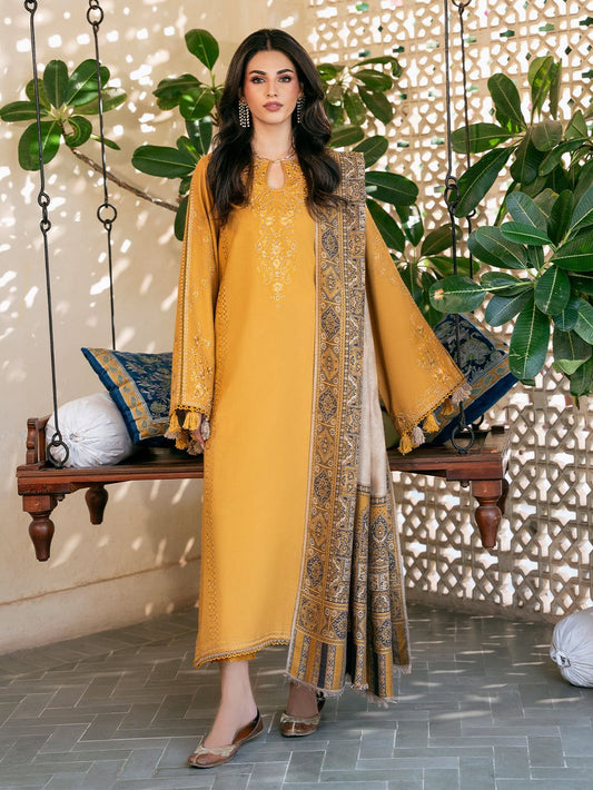 Izel Brand Premium Quality Dhanak Embroidery 3 Piece Unstitched dress With Printed Dhanak Shawl