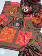 Shemoz Silk Printed With Printed Chiffon Dupatta 3 Piece