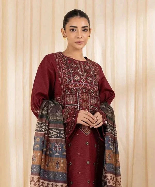 Sapphire Brand Premium Quality Dhanak Embroidery 3 Piece Unstitched Dress