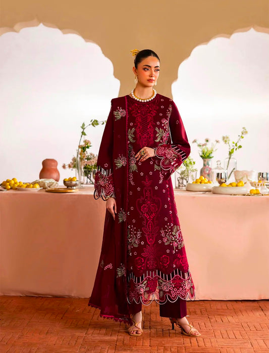Mahnur Brand Luxury Heavy Embroidery Premium Quality Dhanak  Fabric 3 Piece Unstitched Design With Embroidered Shawl