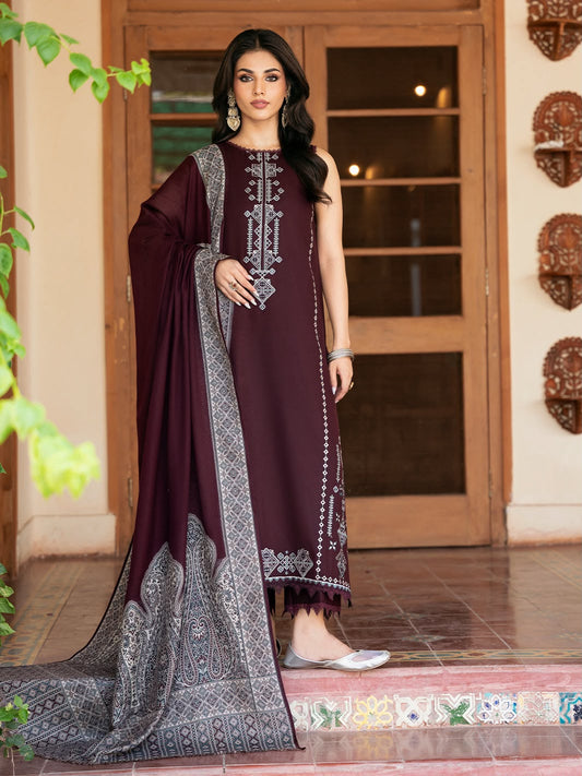Izel Brand Most Popular 3 Piece Dhanak Fabric Premium Quality Stuff Beautiful Embroidery Design