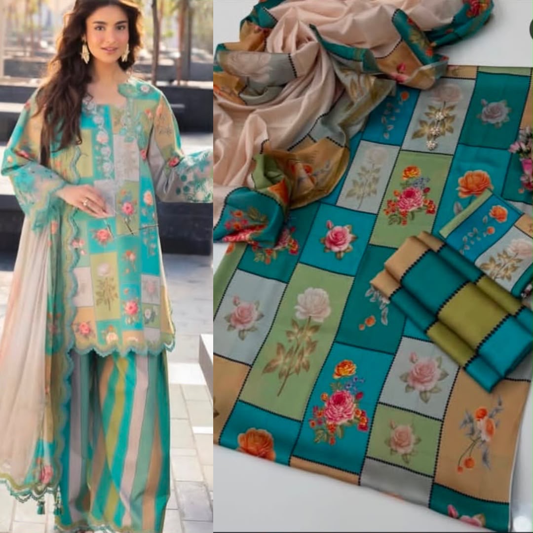Shemoz Silk Printed With Printed Chiffon Dupatta 3 Piece