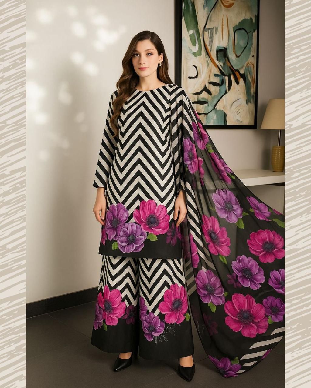 LULUSAR-SHEMOZ SILK 3 PIECE UNSTITCHED DRESS