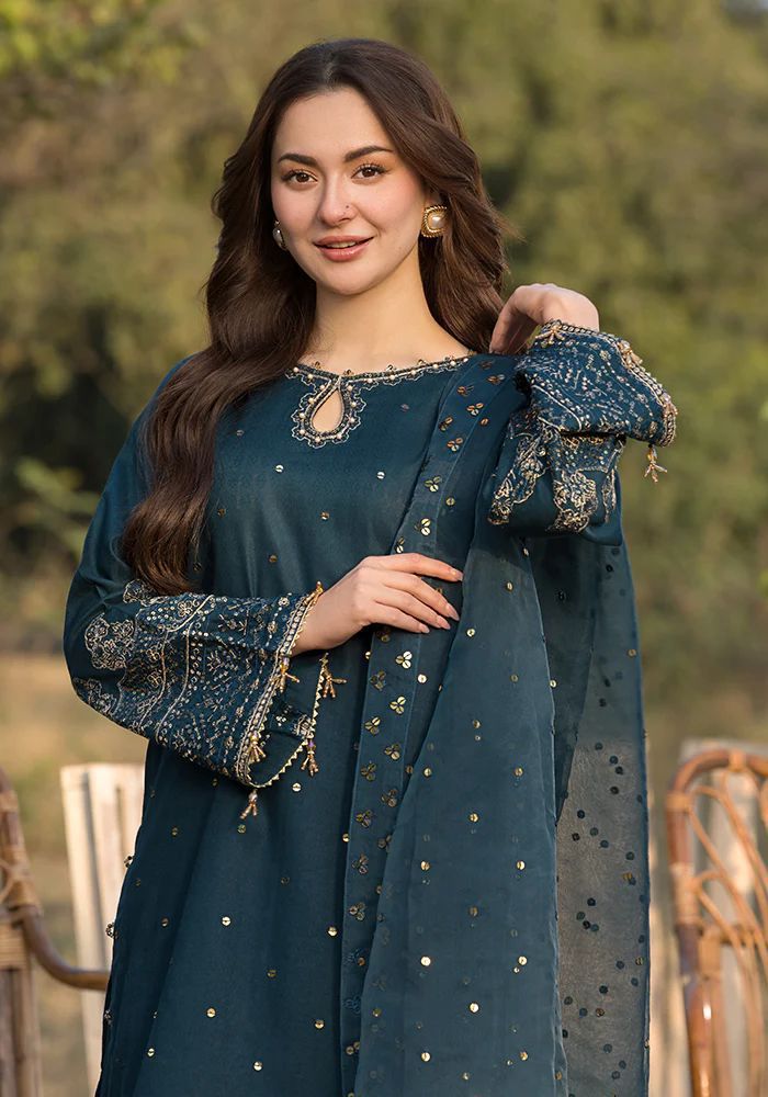 QALAMKAR - MOST HIT EMB DHANAK 3 PIECE DRESS