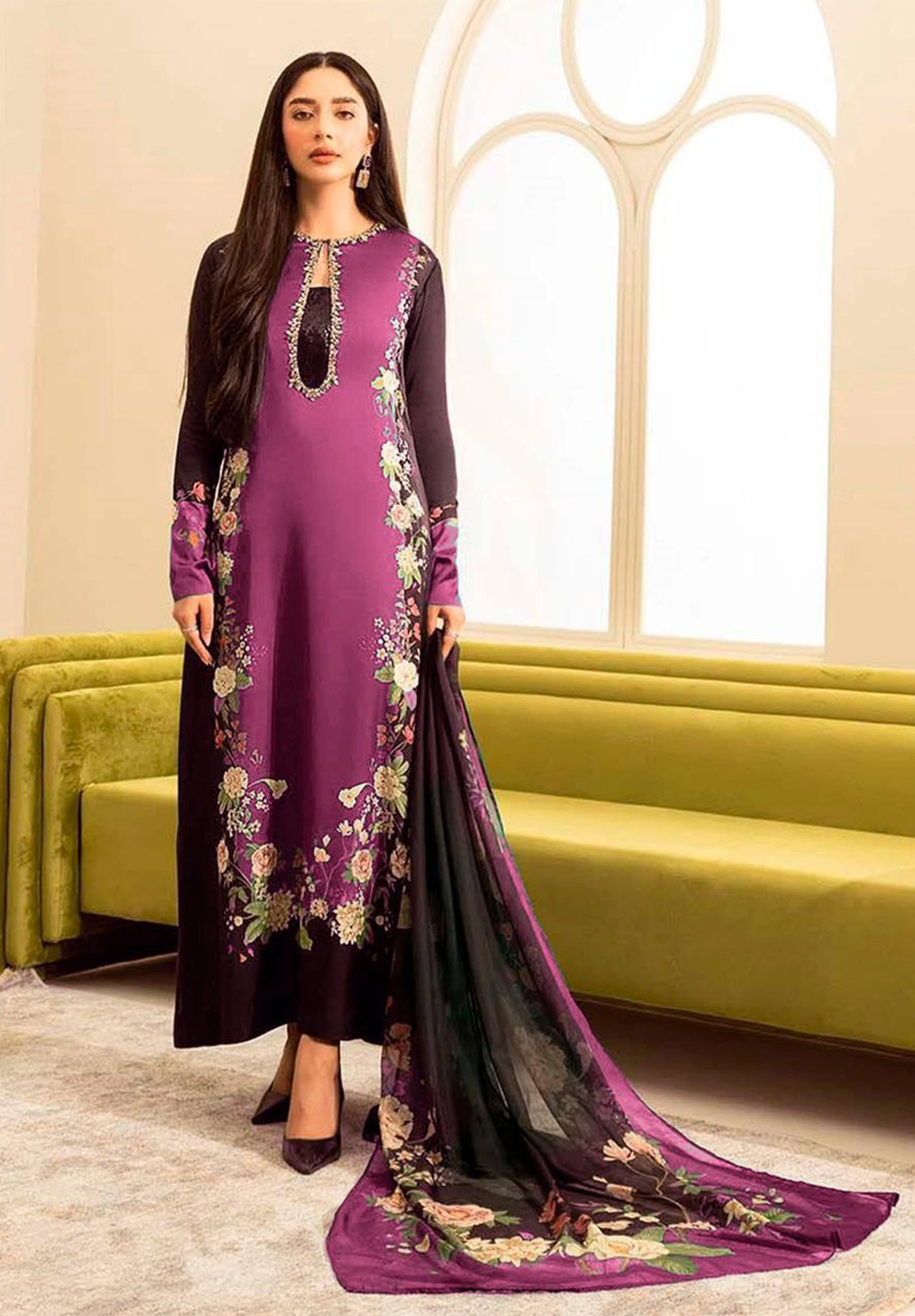 LULUSAR-SHEMOZ SILK 3 PIECE UNSTITCHED DRESS