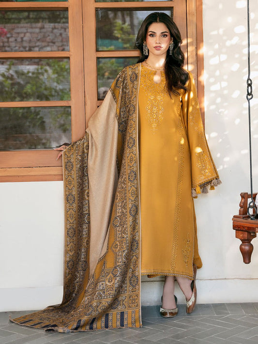 Izel Brand Premium Quality Dhanak Embroidery 3 Piece Unstitched dress With Printed Dhanak Shawl