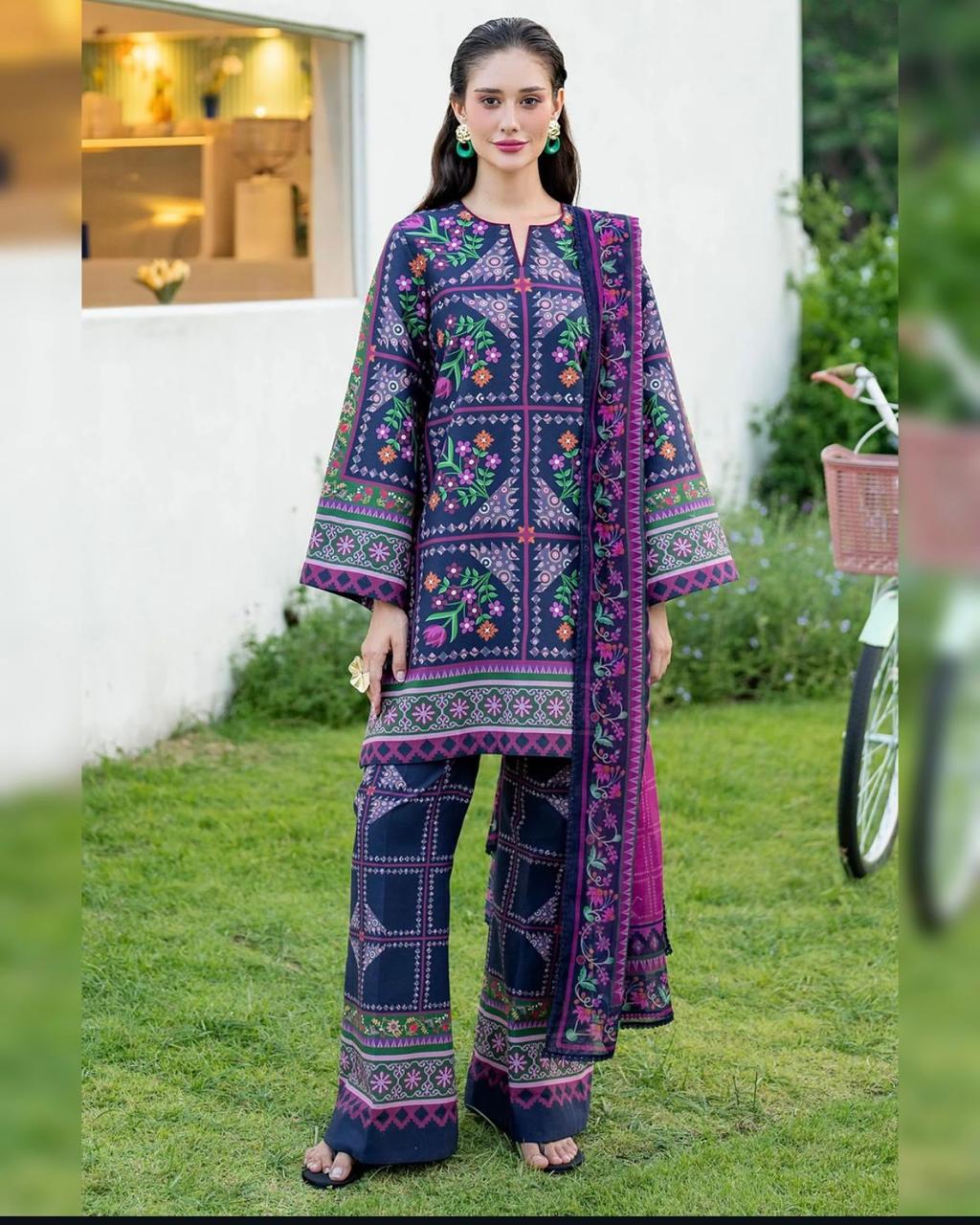 LULUSAR-SHEMOZ SILK 3 PIECE UNSTITCHED DRESS