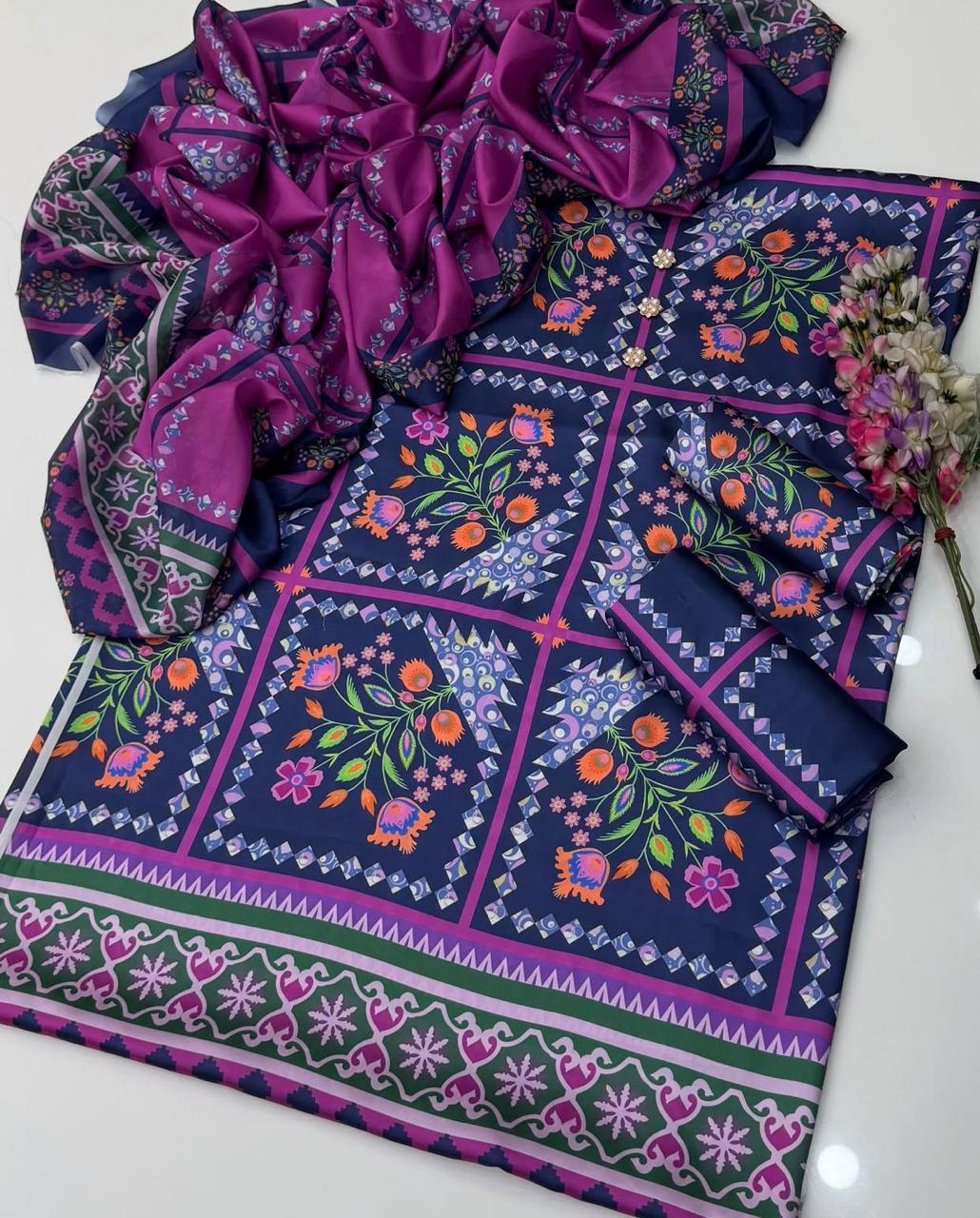 LULUSAR-SHEMOZ SILK 3 PIECE UNSTITCHED DRESS