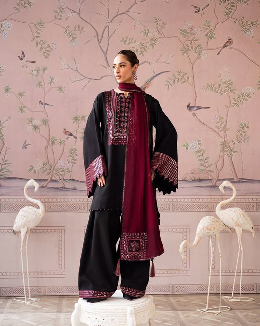 Charizma Brand Most Viral Black Colour With Embroidered Unstitched 3 Piece Dress