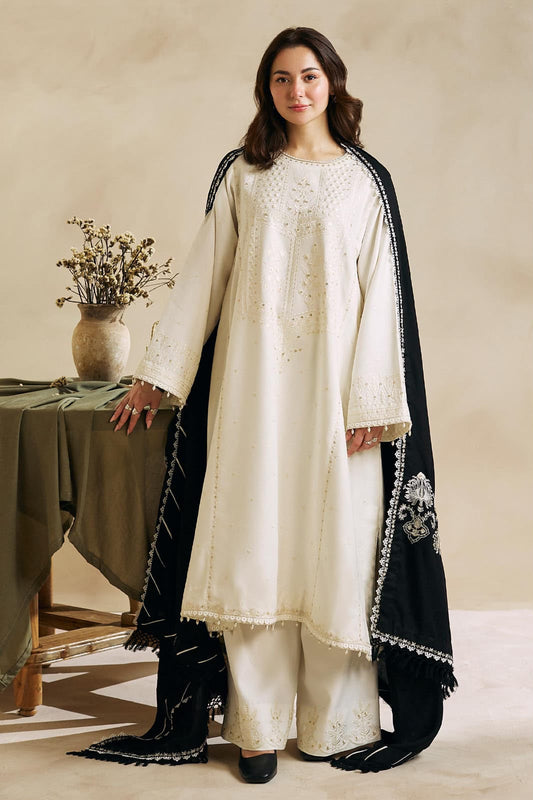 Zara Shah Jahan Luxury Premium Quality 3 Piece Embroidered Unstitched Design On Dhanak Fabric With Embroidered Shawl