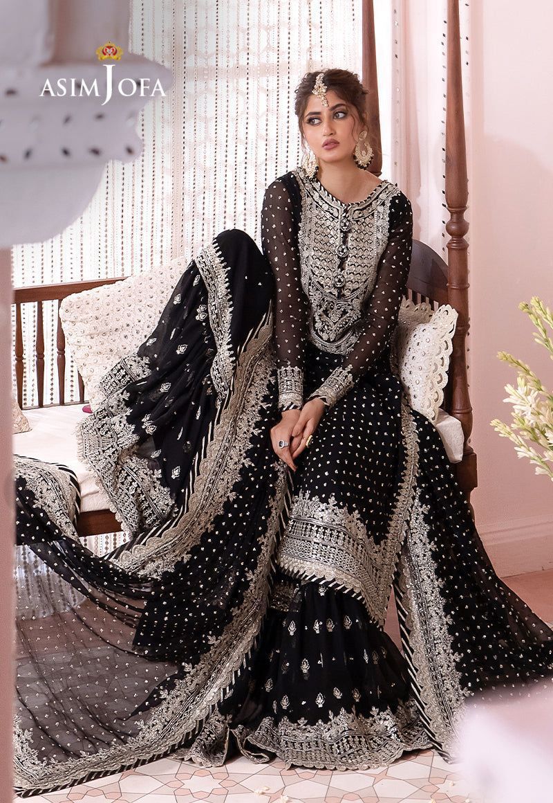 ASIM JOFA - LUXURY BLACK CHIFFON PARTY WEAR & WEDDING UNSTITCHED DRESS