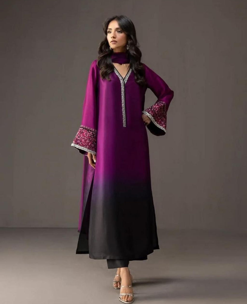 LULUSAR-SHEMOZ SILK 3 PIECE UNSTITCHED DRESS